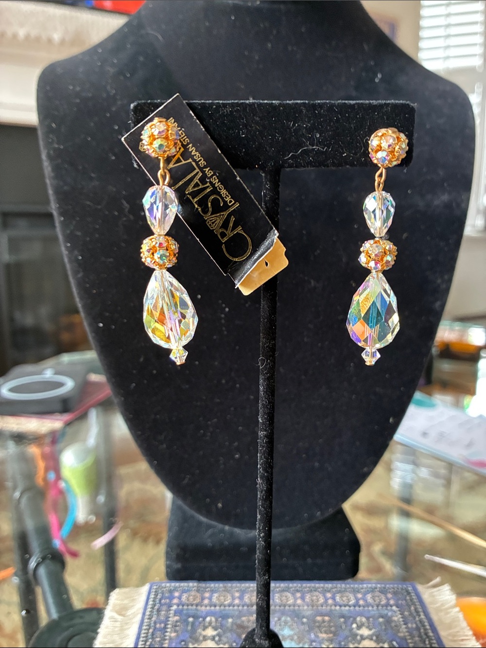 Crystal Aurora Teardrop Dangle Earrings - Gold-tone
